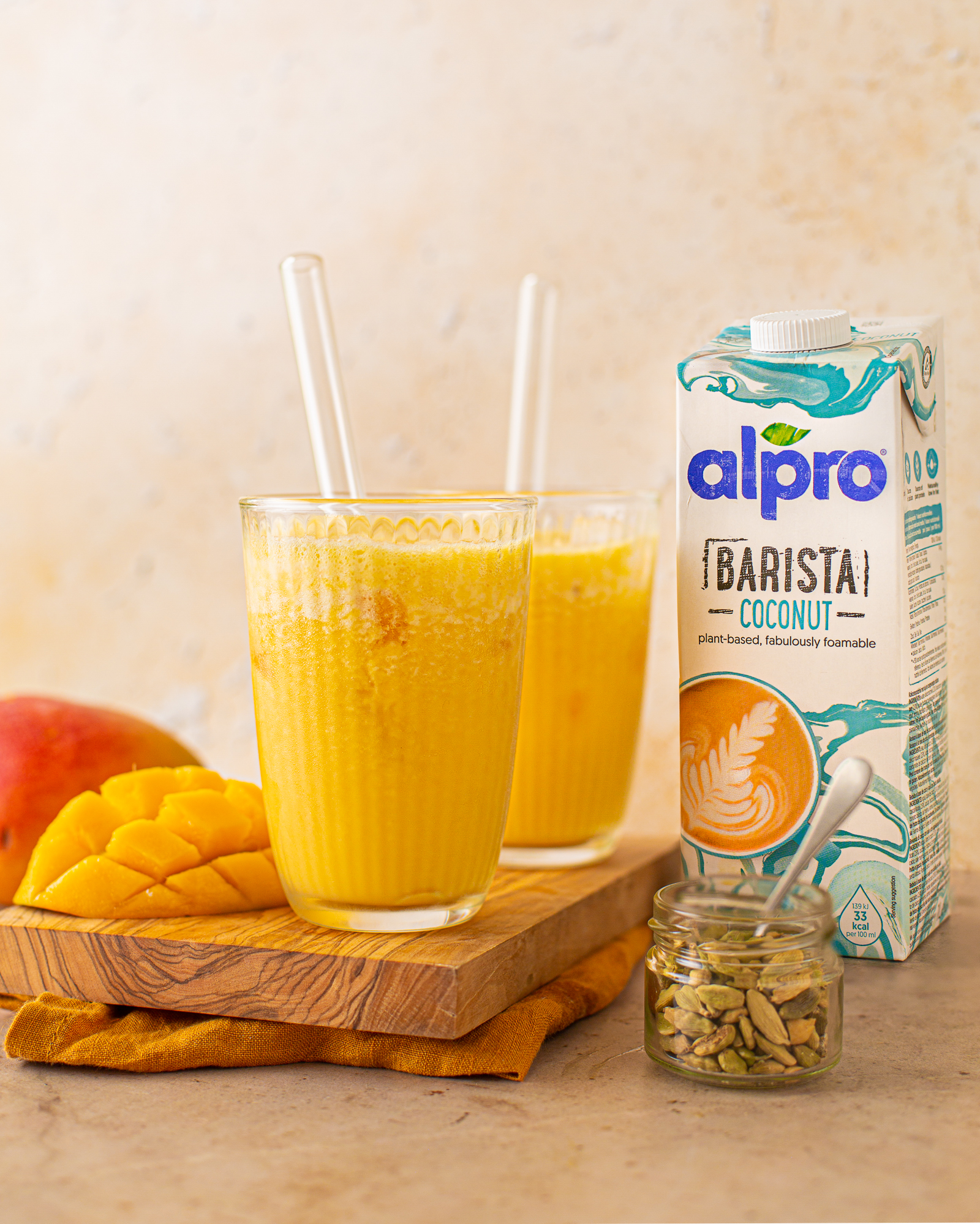 Alpro Barista Coconut, smoothie mangue cardamome