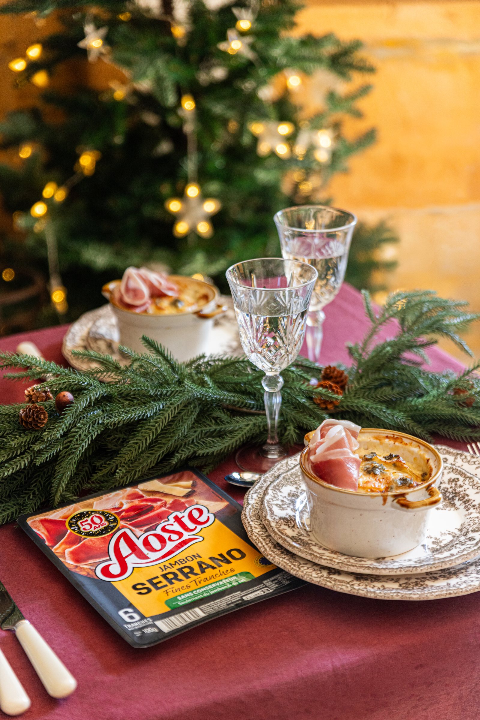 Aoste table de Noël et verrines au jambon cru