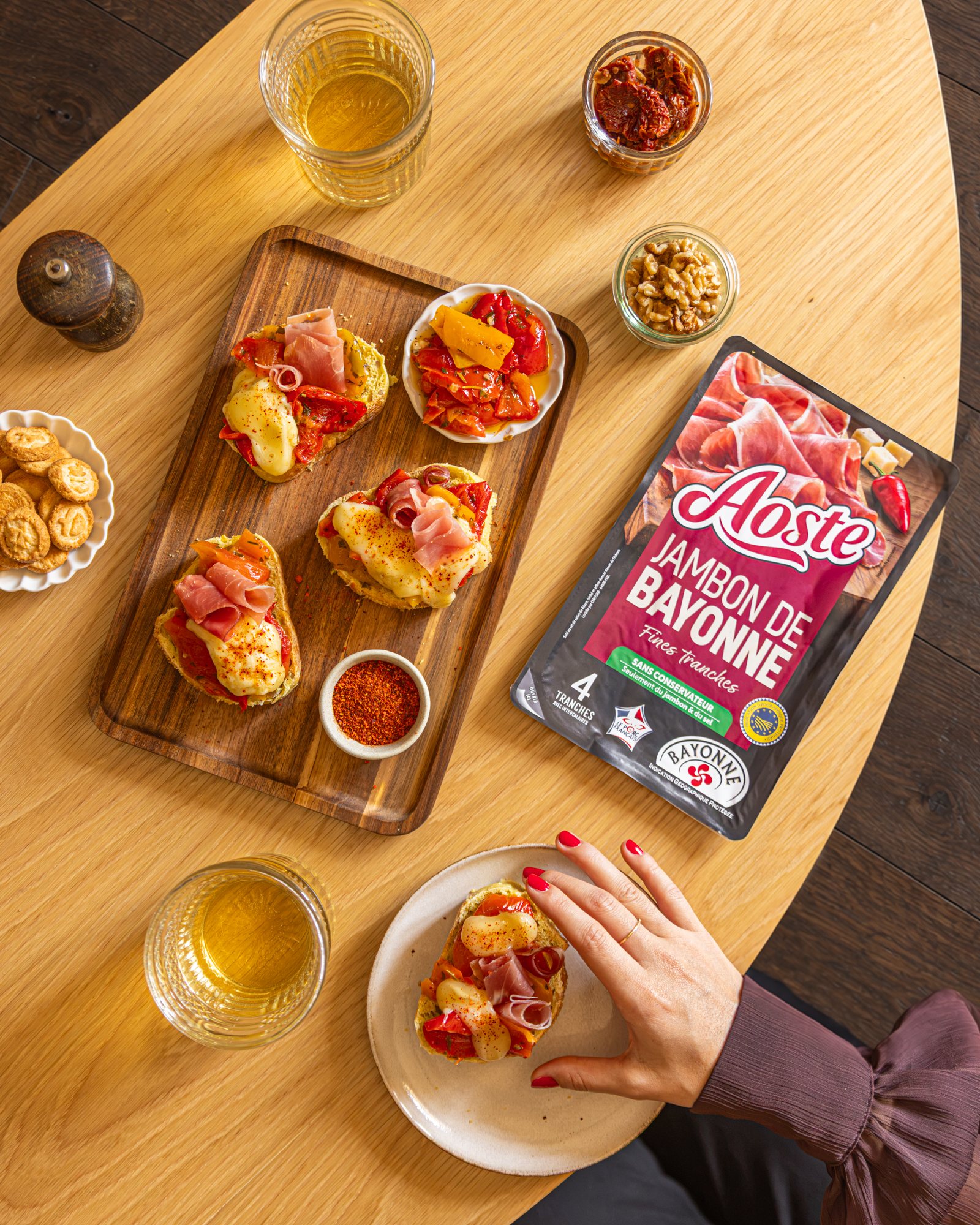 Aoste tartines aux poivrons, Jambon de Bayonne