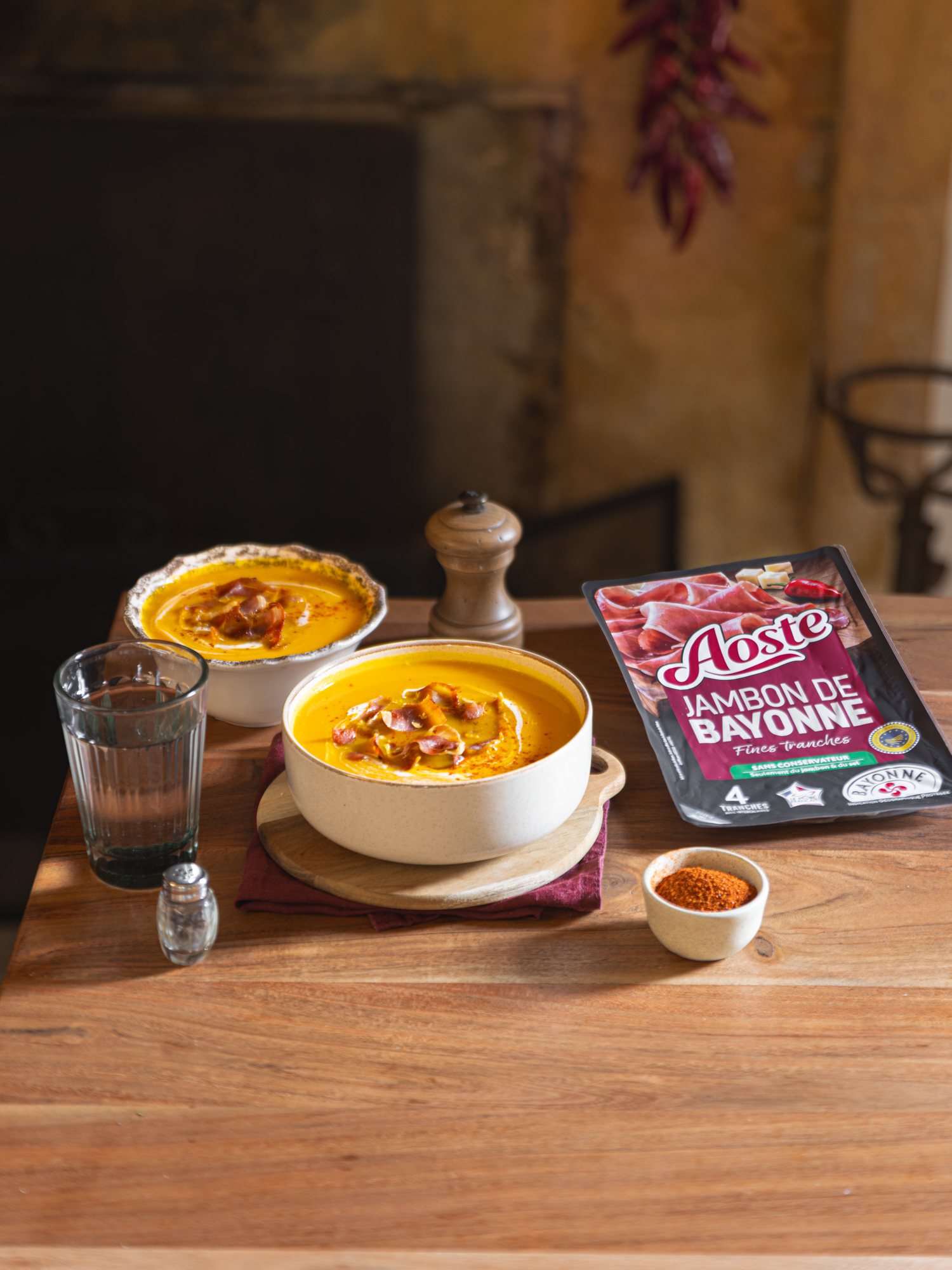 Aoste velouté de potiron, Jambon de Bayonne