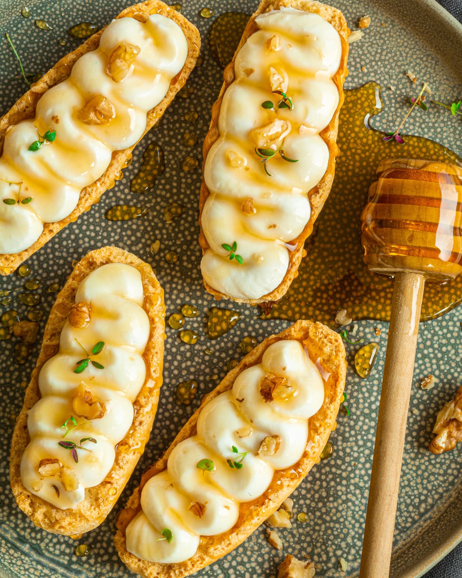 Krisprolls tartines ricotta, miel et noix