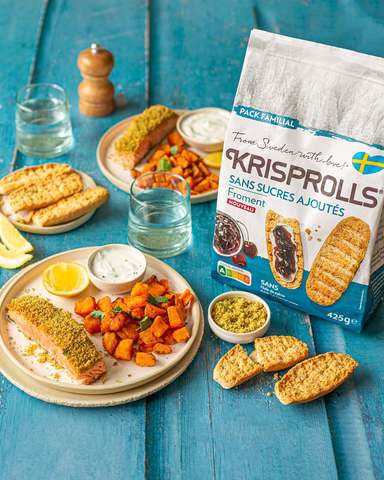 Krisprolls saumon en croûte de chapelure et patates douces