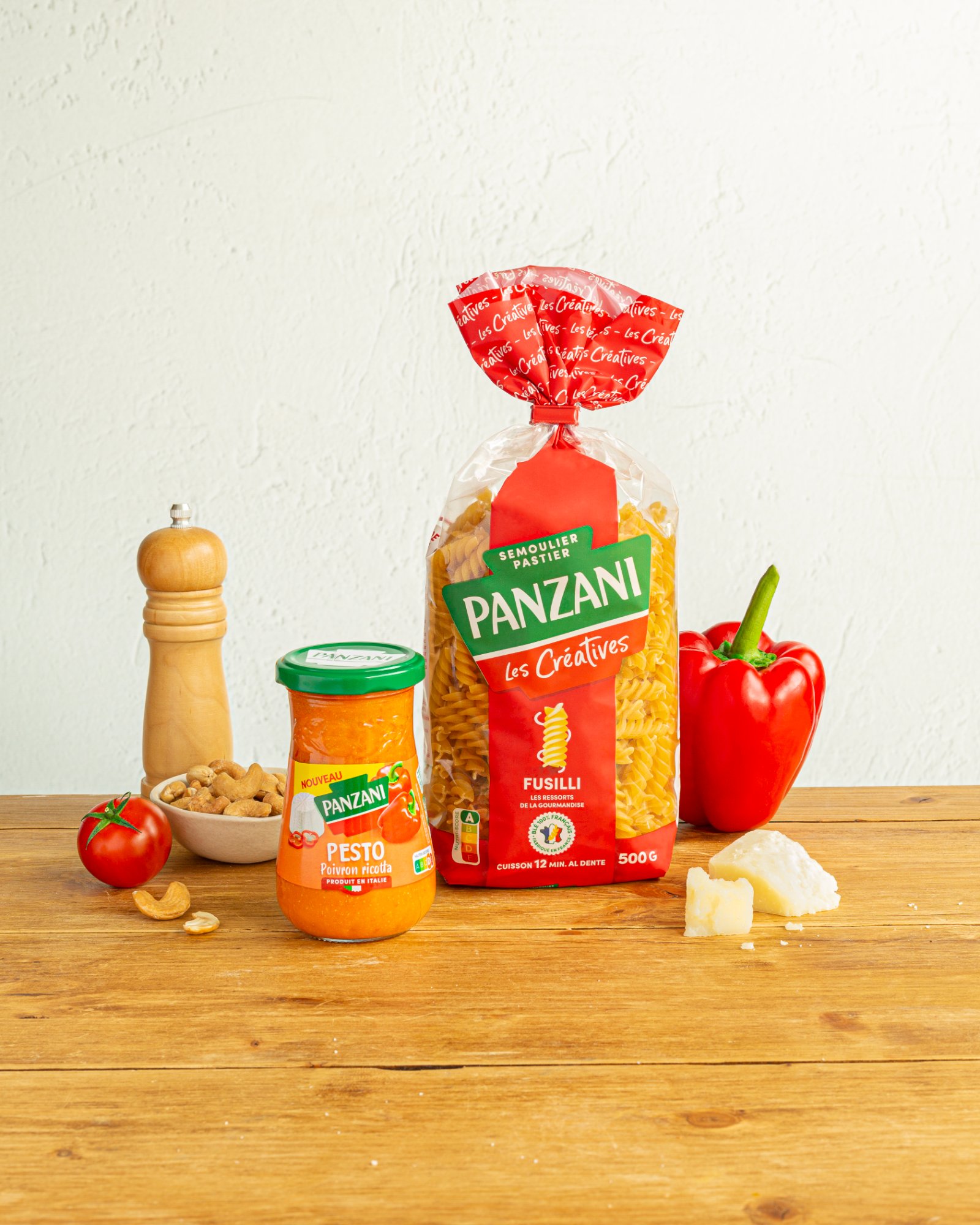 Panzani, packaging fusilli Les Créatives pesto poivron