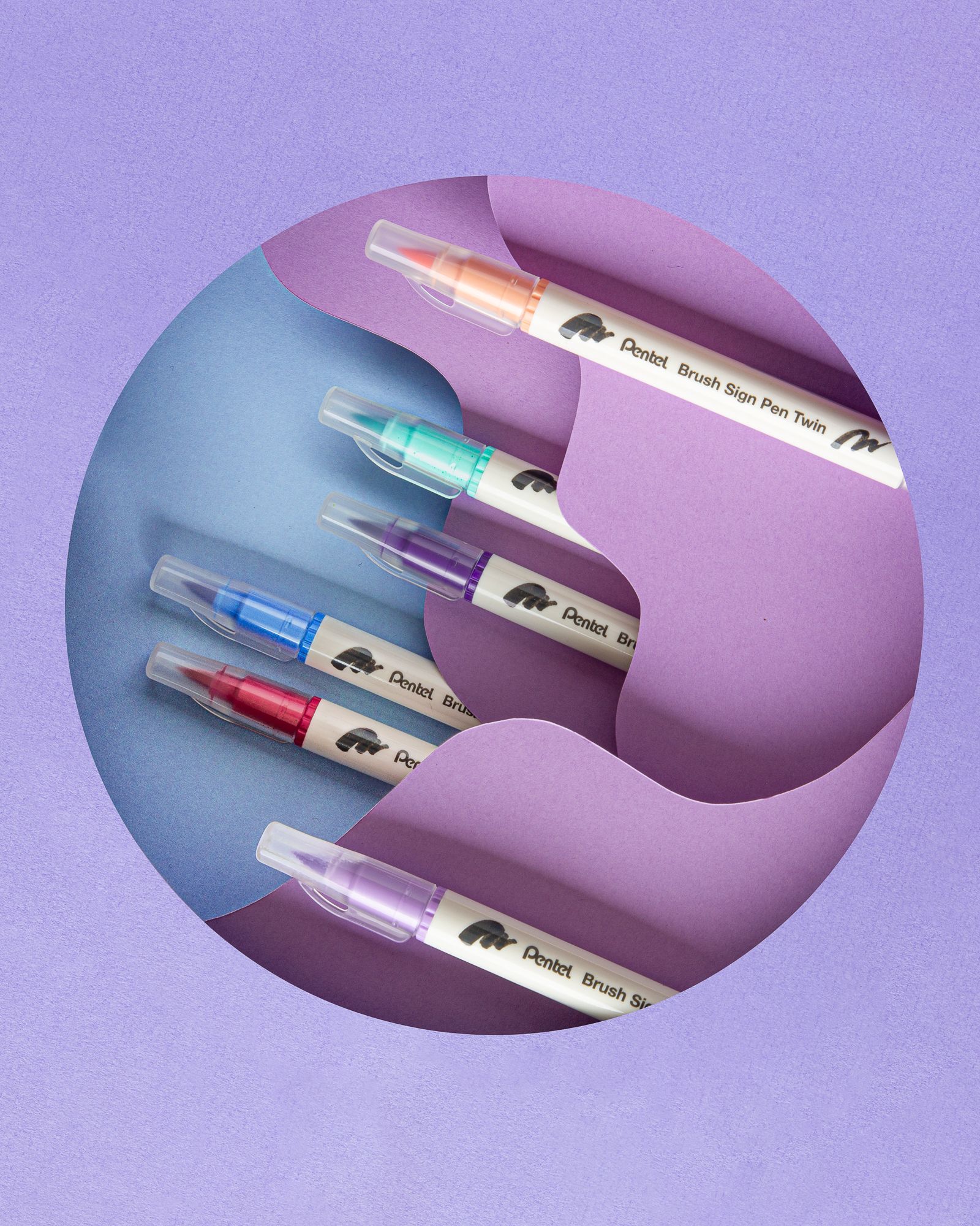 Pentel Brush Sign Pen Twin, paper art cercle lavande