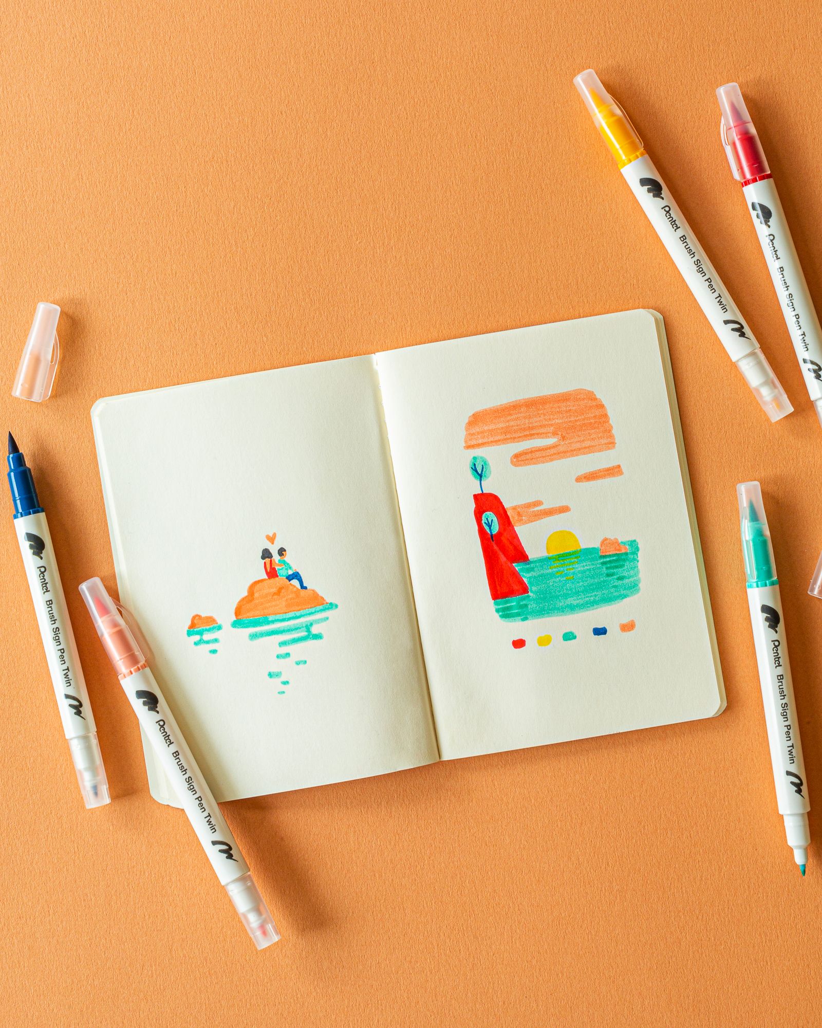 Pentel Oil Pastels, illustrations fruits sur carreaux