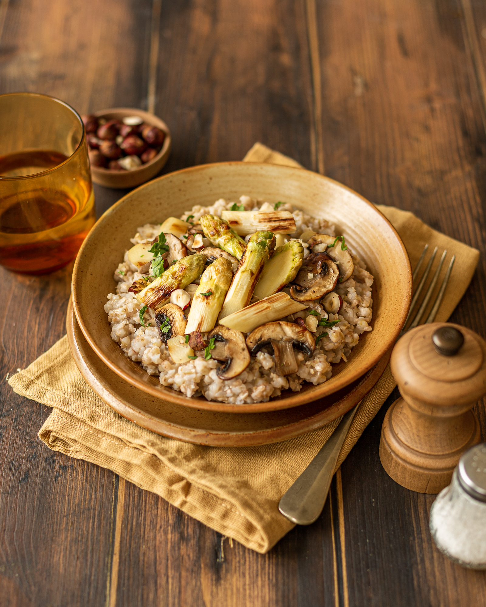 Priméale, risotto orge poireaux champignons