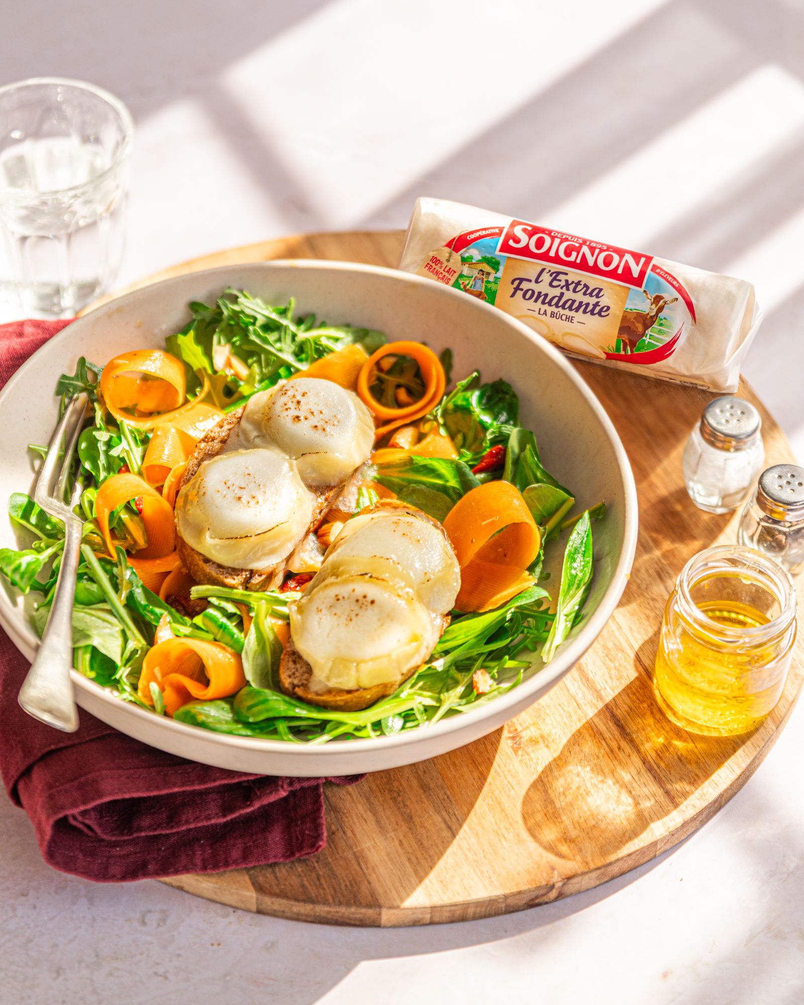 Soignon, salade chèvre chaud carottes