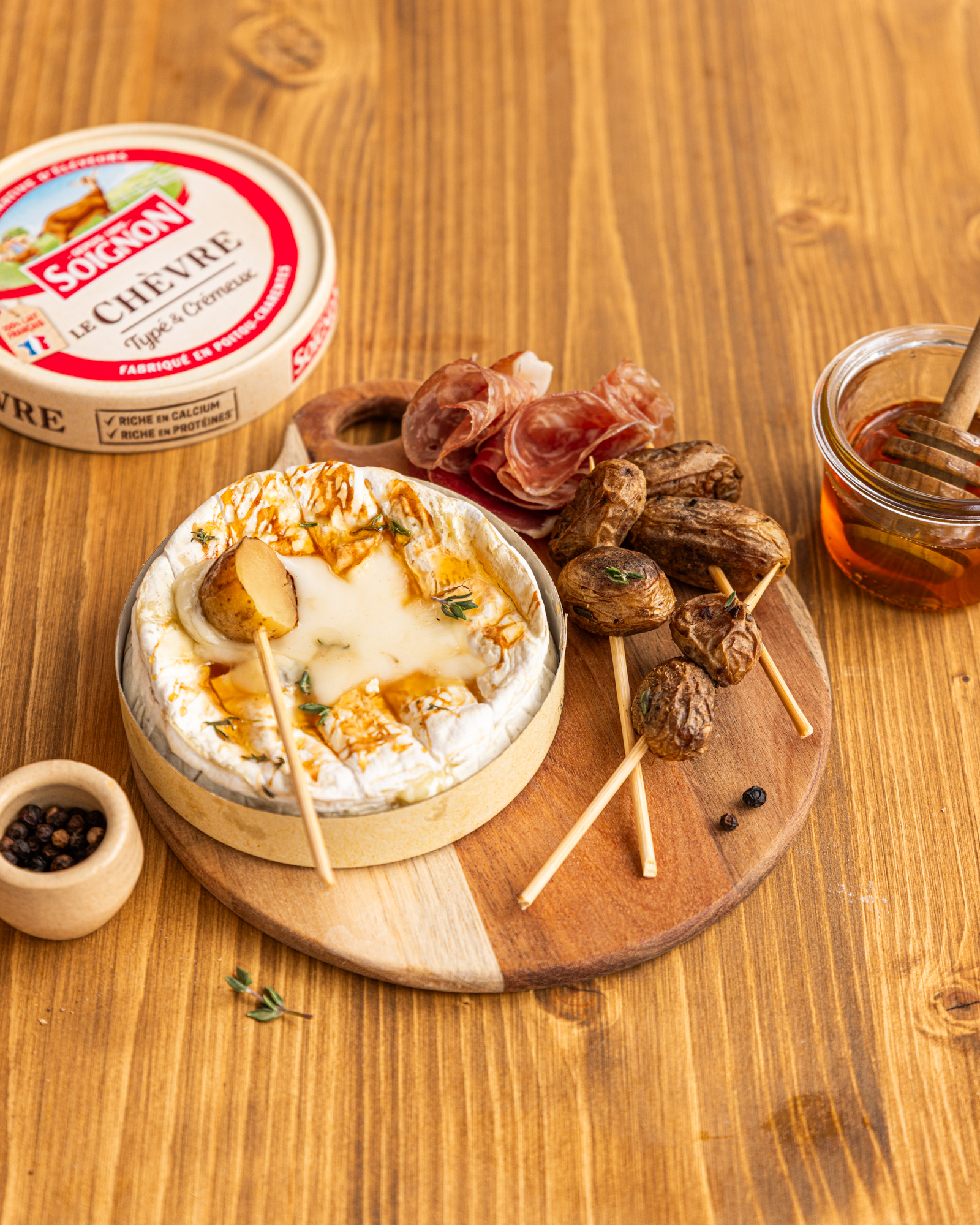 Soignon, Le Chèvre fondu brochettes champignons